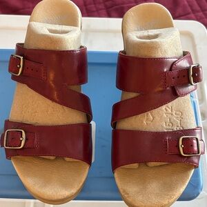 Dansko Burgundy Leather Slide Sandals